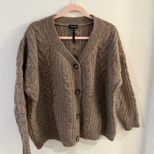 Cozy Earth Oversized Cable-Knit Cardigan in Greige